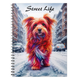 雪の降る寒い夜の都市で行き場のない犬 ノートブック