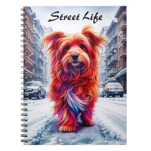 雪の降る寒い夜の都市で行き場のない犬 ノートブック (正面)