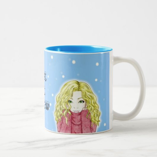 雪の降る少女のマグカップ ツートーンマグカップ (右)