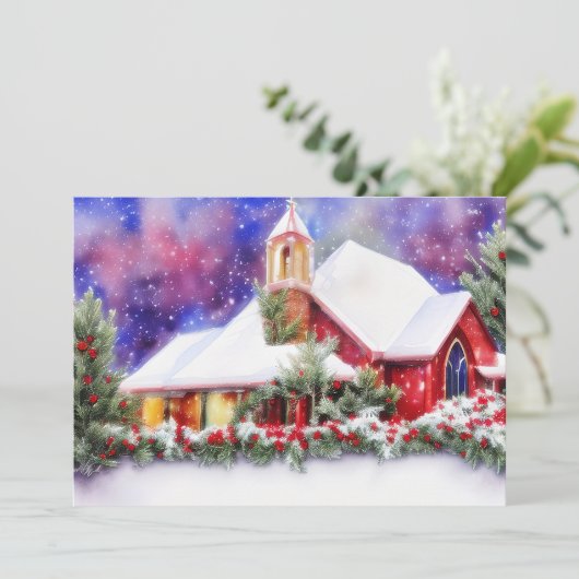 雪の降る教会の予算クリスマス シーズンカード (スタンド正面)