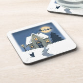 雪の降る星空の夜、ネコとサンタそりと コースター (左側)