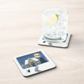 雪の降る星空の夜、ネコとサンタそりと コースター (右側)