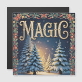 雪の降る松の木とクリスマスの魔法のタイポグラフィー (正面/裏面)