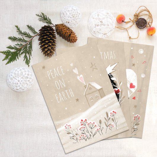 雪の降る素朴なクリスマスの家 シーズンカード