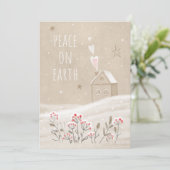 雪の降る素朴なクリスマスの家 シーズンカード (スタンド正面)