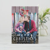 雪の降る聖降誕祭お目出とう家族写真カード シーズンカード (スタンド正面)