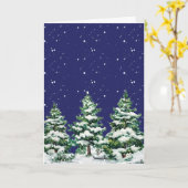 雪の降る銀緑の木々 カード (黄色い花)