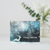 雪の陽気なクリスマスのトナカイ ポストカード (スタンド正面)