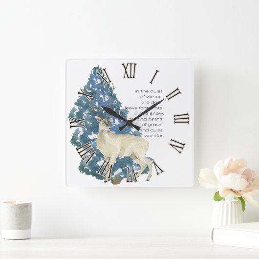 雪の離れ中に鹿の足跡 スクエア壁時計 (ホーム)