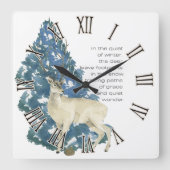 雪の離れ中に鹿の足跡 スクエア壁時計 (正面)
