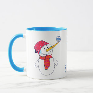 雪の雪だるまとスノーフレークかわいい子供たち マグカップ