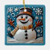雪の雪だるまのカスタマイズ可能 セラミックオーナメント (正面)