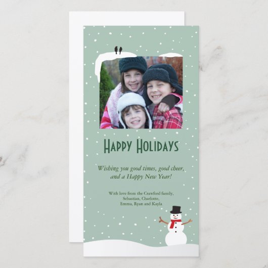 雪の雪だるまのホリデー写真カード シーズンカード (正面/裏面)