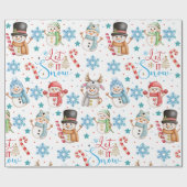 雪の雪だるま模様クリスマス ラッピングペーパー (フラット)