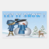 雪の雪だるま長方形ステッカー 長方形シール (正面)