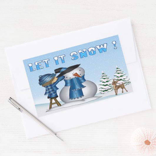 雪の雪だるま長方形ステッカー 長方形シール (封筒)