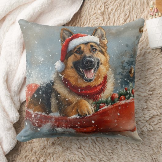 雪の雪の中のドイツの羊飼い犬 クッション (ブランケット)