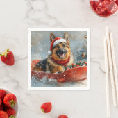 雪の雪の中のドイツの羊飼い犬 スタンダードカクテルナプキン (インサイチュ)