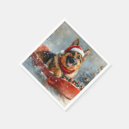 雪の雪の中のドイツの羊飼い犬 スタンダードカクテルナプキン (角)