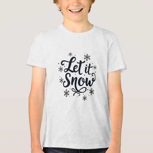 雪の雪片の冬の季節のクリスマス トライブレンドTシャツ (正面)