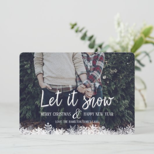 雪の雪片ファミリー写真クリスマスカード シーズンカード (スタンド正面)