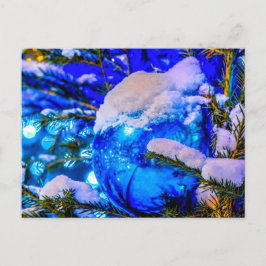 雪の青いクリスマスボール ポストカード