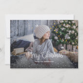 雪の青いバッファローのプレイド写真クリスマスカード シーズンカード (正面)