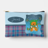 雪の青いペンシルポーチの漫画の猫 アクセサリーポーチ (正面)