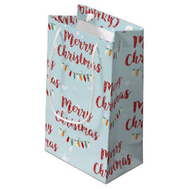 雪の青いメリークリスマスラカラフルイト スモールペーパーバッグ
