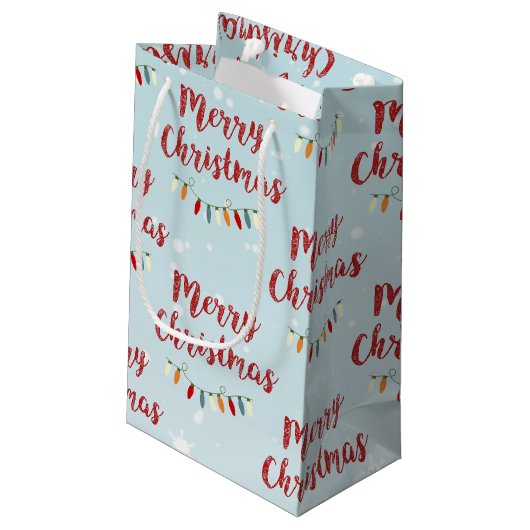 雪の青いメリークリスマスラカラフルイト スモールペーパーバッグ (裏面アングル)