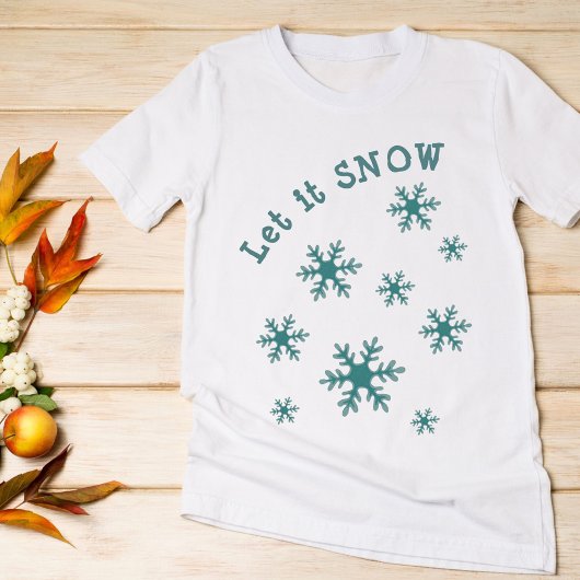 雪の青い冬の雪片パターン Tシャツ