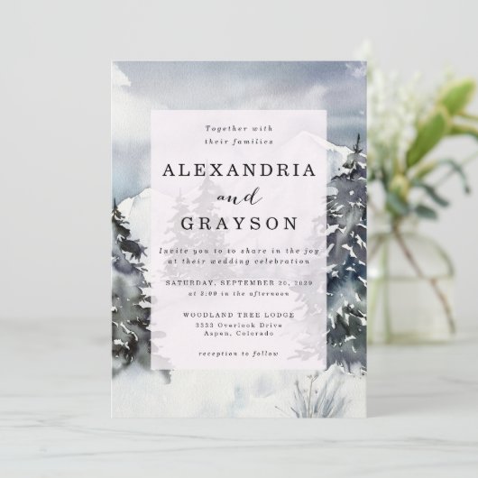 雪の青い山の水の色素朴結婚の 招待状 (スタンド正面)