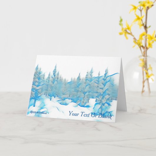 雪の青い木 カード (黄色い花)