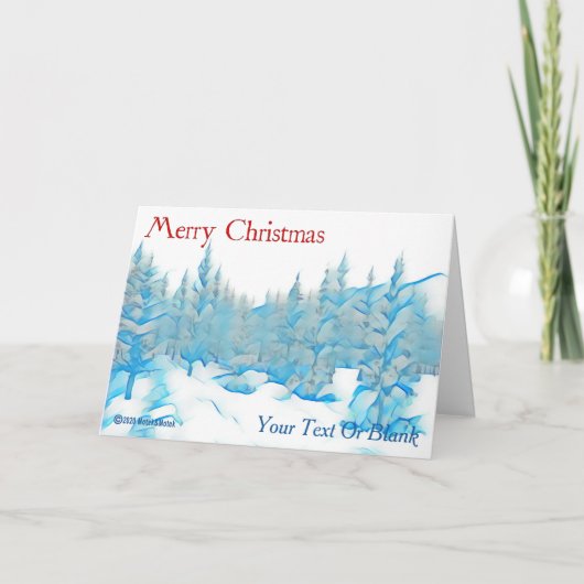雪の青い木 – メリークリスマス カード (正面)