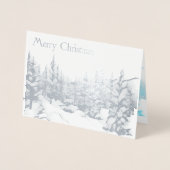 雪の青い木 – メリークリスマス 箔カード (正面)