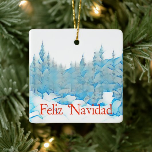 雪の青い木 – Feliz Navidad セラミックオーナメント (ツリー)