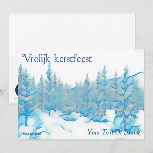 雪の青い木 – Vrolijk kerstfeest カード (正面/裏面)