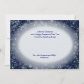 雪の青い楕円形フォトフレームのクリスマス シーズンカード (裏面)