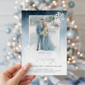 雪の青い水の色の冬の両側結婚の 箔招待状