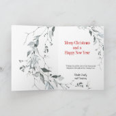 雪の青い緑の水の色の冬の森の牡鹿 シーズンカード (内部)