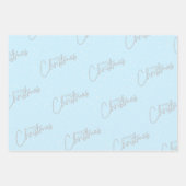 雪の青い背景のメリークリスマス ラッピングペーパーシート (正面3)