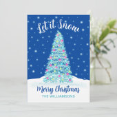 雪の青い飾クリスマス シーズンカード (スタンド正面)