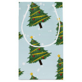 雪の青い飾冬のクリスマスツリー スモールペーパーバッグ (裏面)