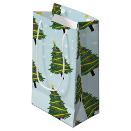 雪の青い飾冬のクリスマスツリー スモールペーパーバッグ