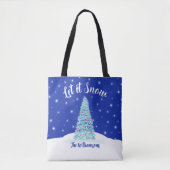 雪の青クリスマスツリーの休日 トートバッグ (正面)