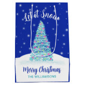 雪の青クリスマスツリーの休日 ミディアムペーパーバッグ (裏面)