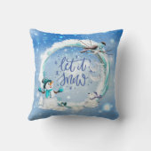 雪の青メリークリスマスクリスマスブルー雪だるま クッション (裏面)