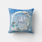 雪の青メリークリスマスクリスマスブルー雪だるま クッション (正面)