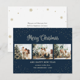 雪の青モダンい写真コラージュのクリスマスカード シーズンカード