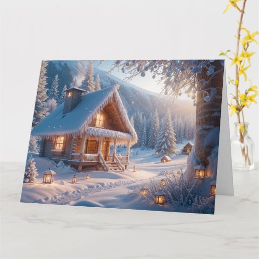 雪の静けさ：輝く新年の温かい願い カード (黄色い花)